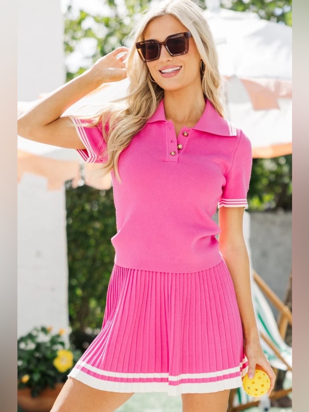 Entro Break Point Pink Polo Pleated Mini Pickeball Tennis Golf Skirt Set, S